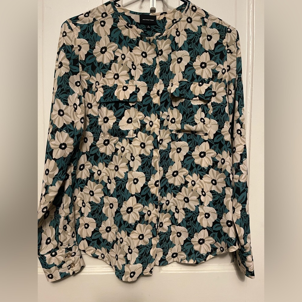 NWOT-Target: Who What Wear Cream and Green Floral Blouse